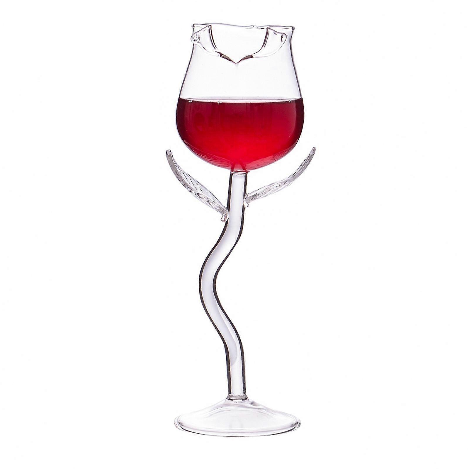 180ml Goblet Clear Glasses Rose Shape Glass with Clear Leaves Glass Stemware for Home Bar Party Drinkware