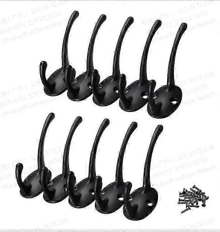 10pcs Single Hooks Black Wall Hooks Black Coat Rack Equipped With Mounting Screws