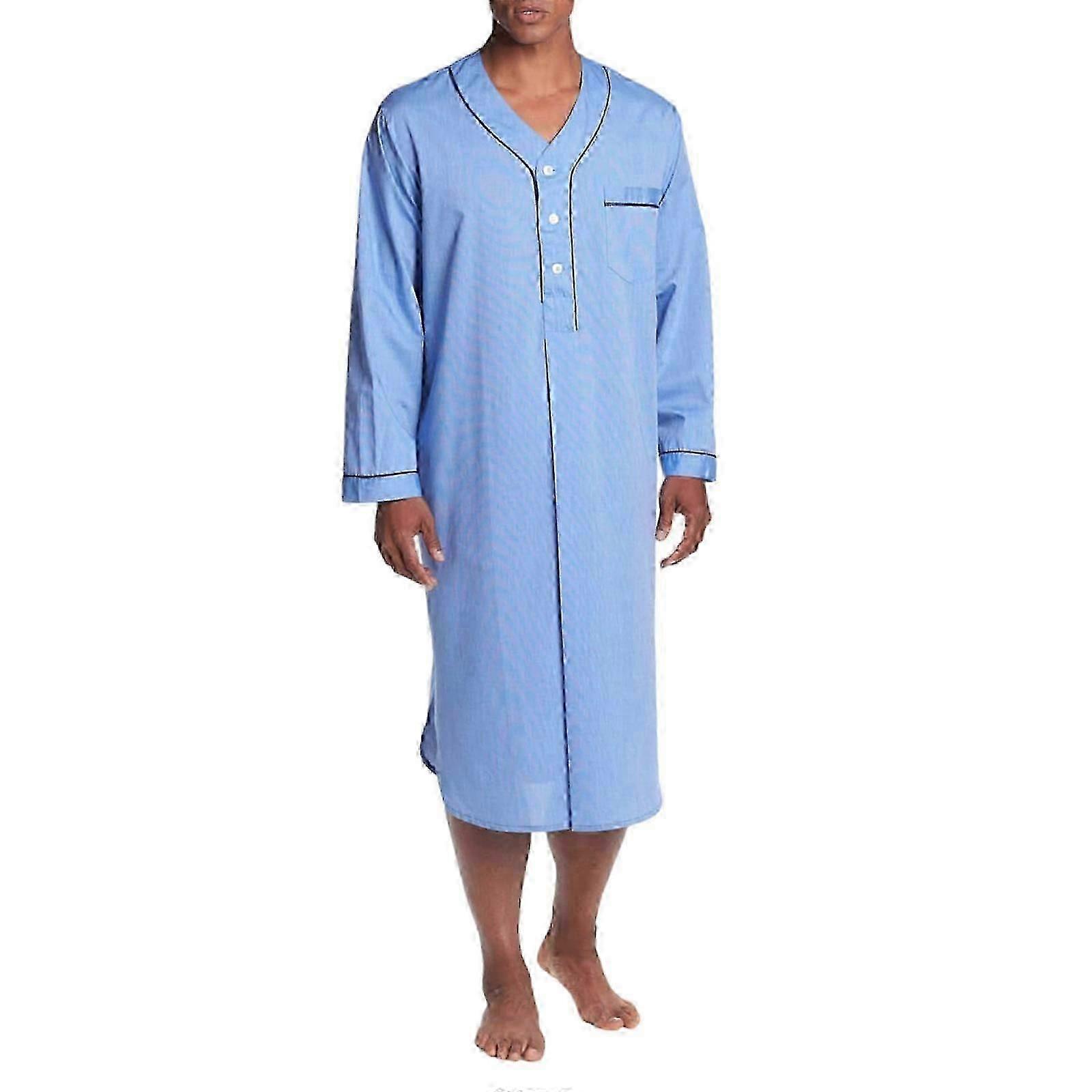 ملابس نوم إسلامية للرجال، بيجامات برقبة على شكل حرف V وأكمام طويلة، رداء نوم فضفاض