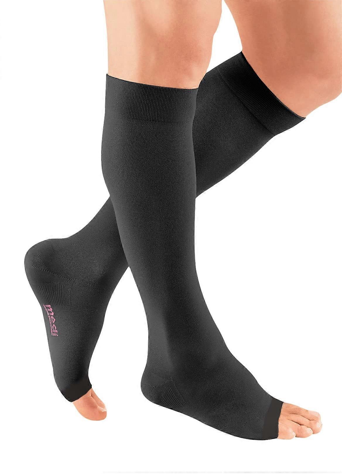 Plus for Men Women, 3040 mmHg – Open Toe, Knee High Compression Socks with Silicone Top Band , IVExtraWide, Black