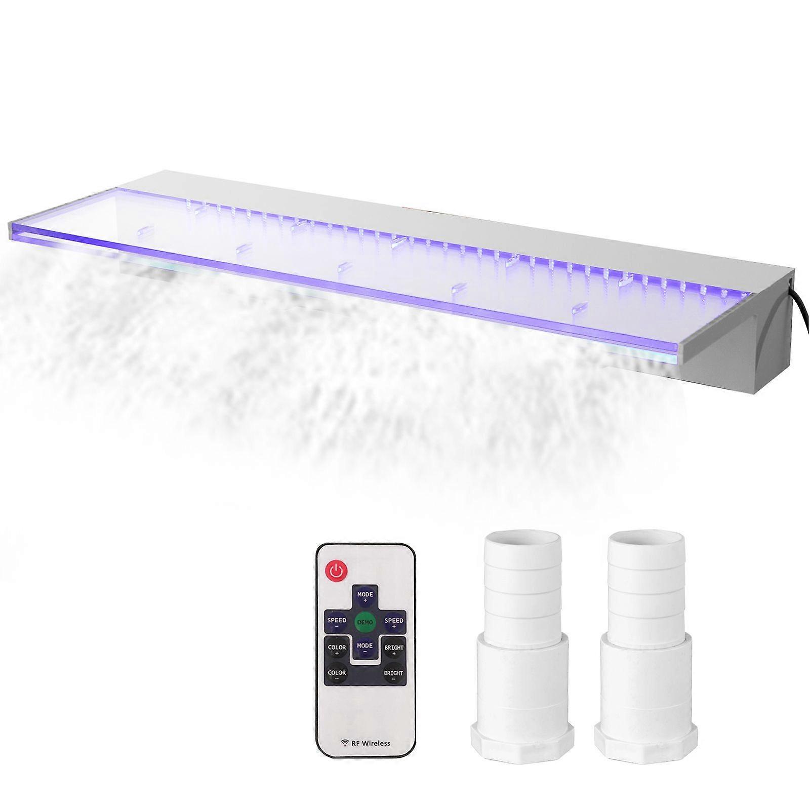 Springbrunnen Überlauf 36,2 x 3,2 x 8,1 Zoll, Pool-Wasserfall-Brunnen 17 Farben LED, Pool-Wasserfall-Kit mit Fernbedienung