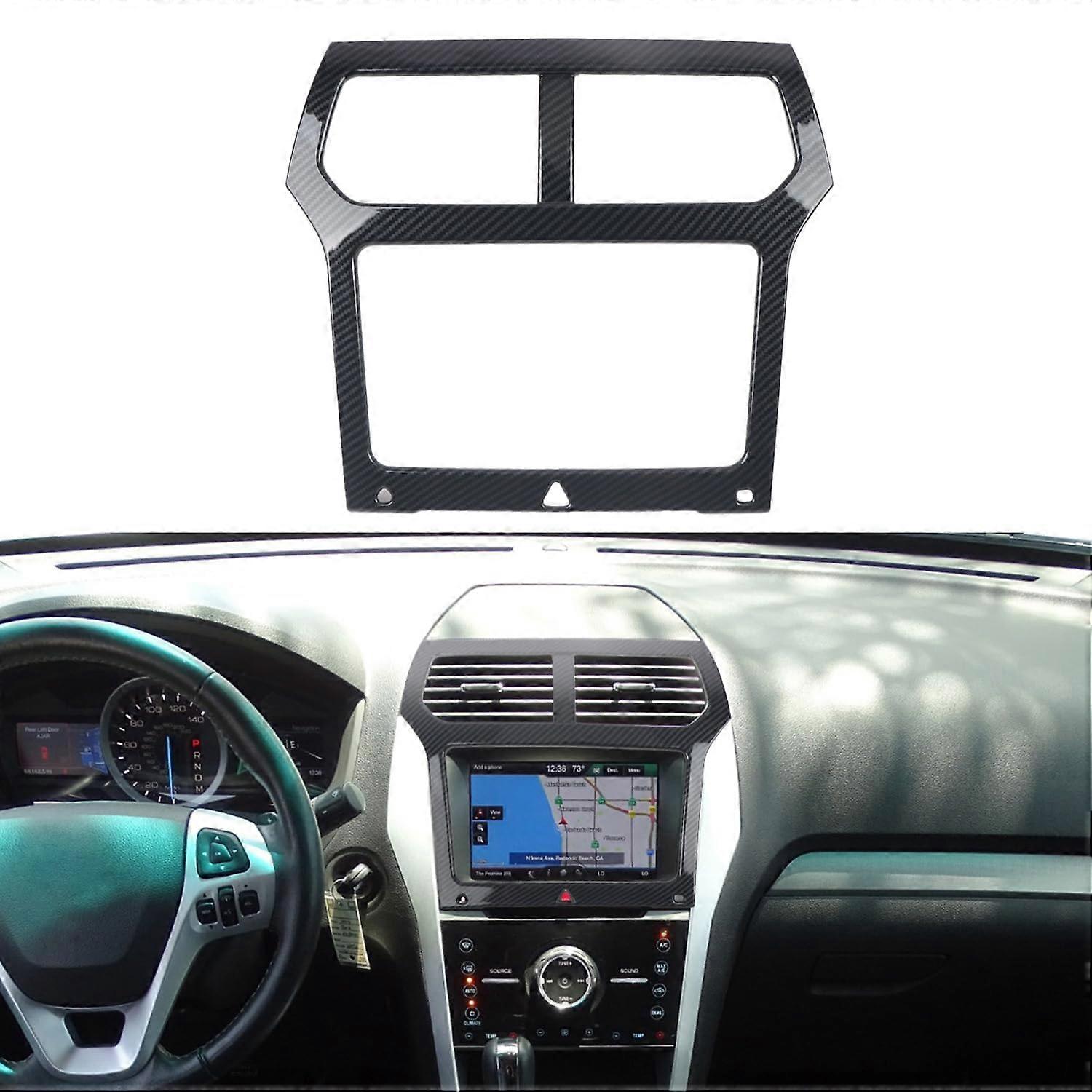 Ford Explorer Dashboard Center Console Navigation Cover Trim 2011-2015 ABS Carbon Fiber Grain Decorative Accessory 1pc