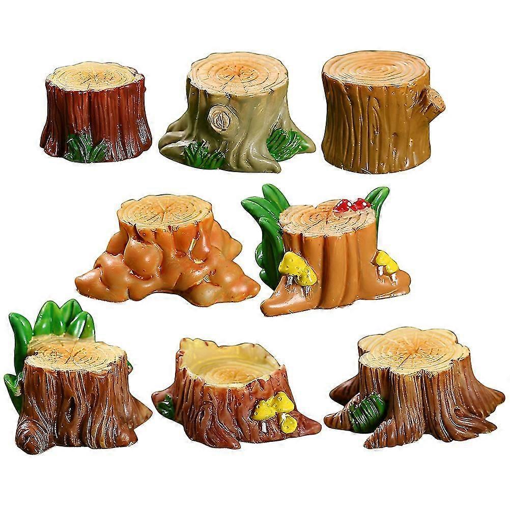 8pcs Miniature Tree Stake Tiny Tree Stake Resin Tree Stump Micro Landscape Tree Stump