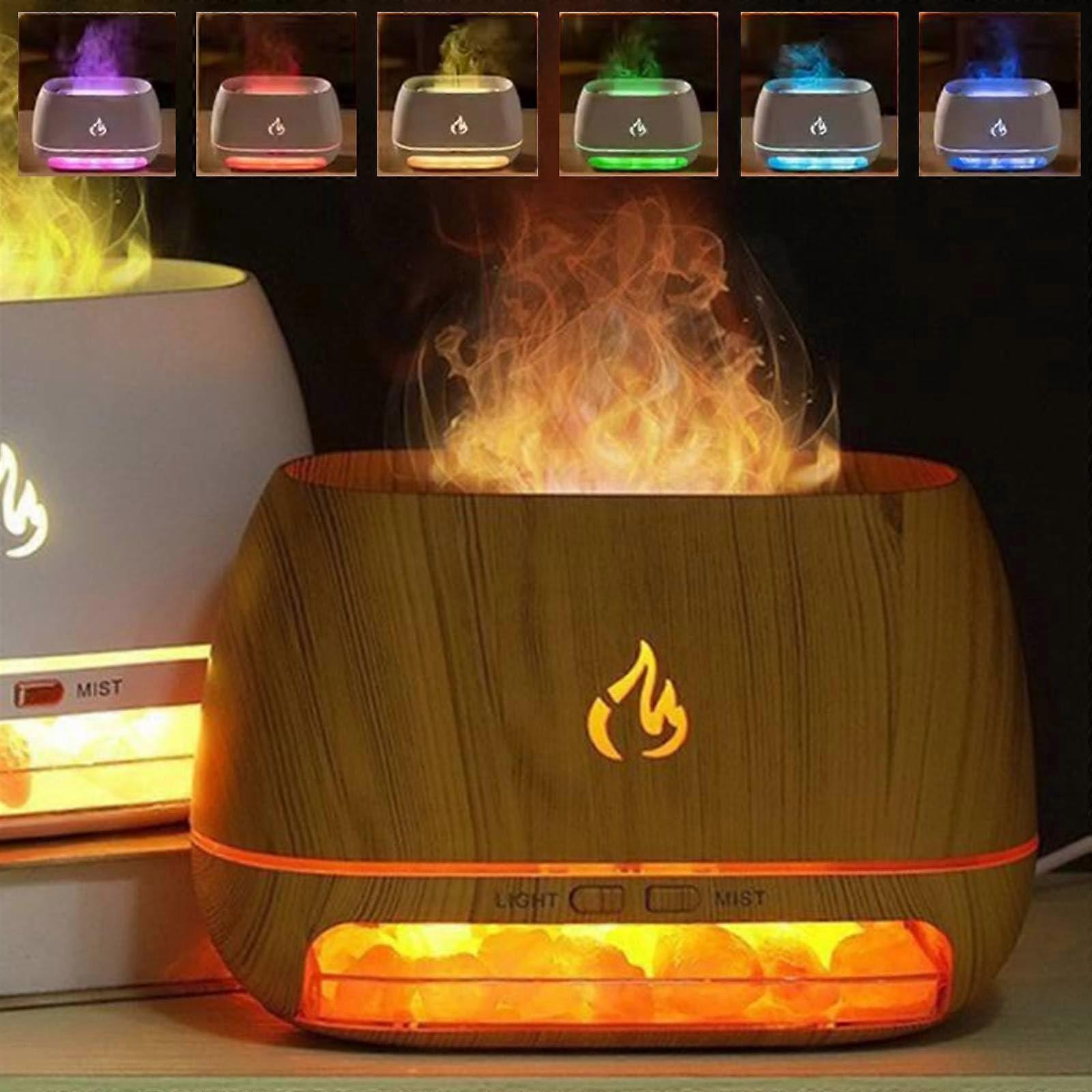 2in1 Ultrasonic Essential Oil Diffuser Himalayan Salt Lamp with Dynamic Flame Effect, Aromatherapy and Decorative Home Features