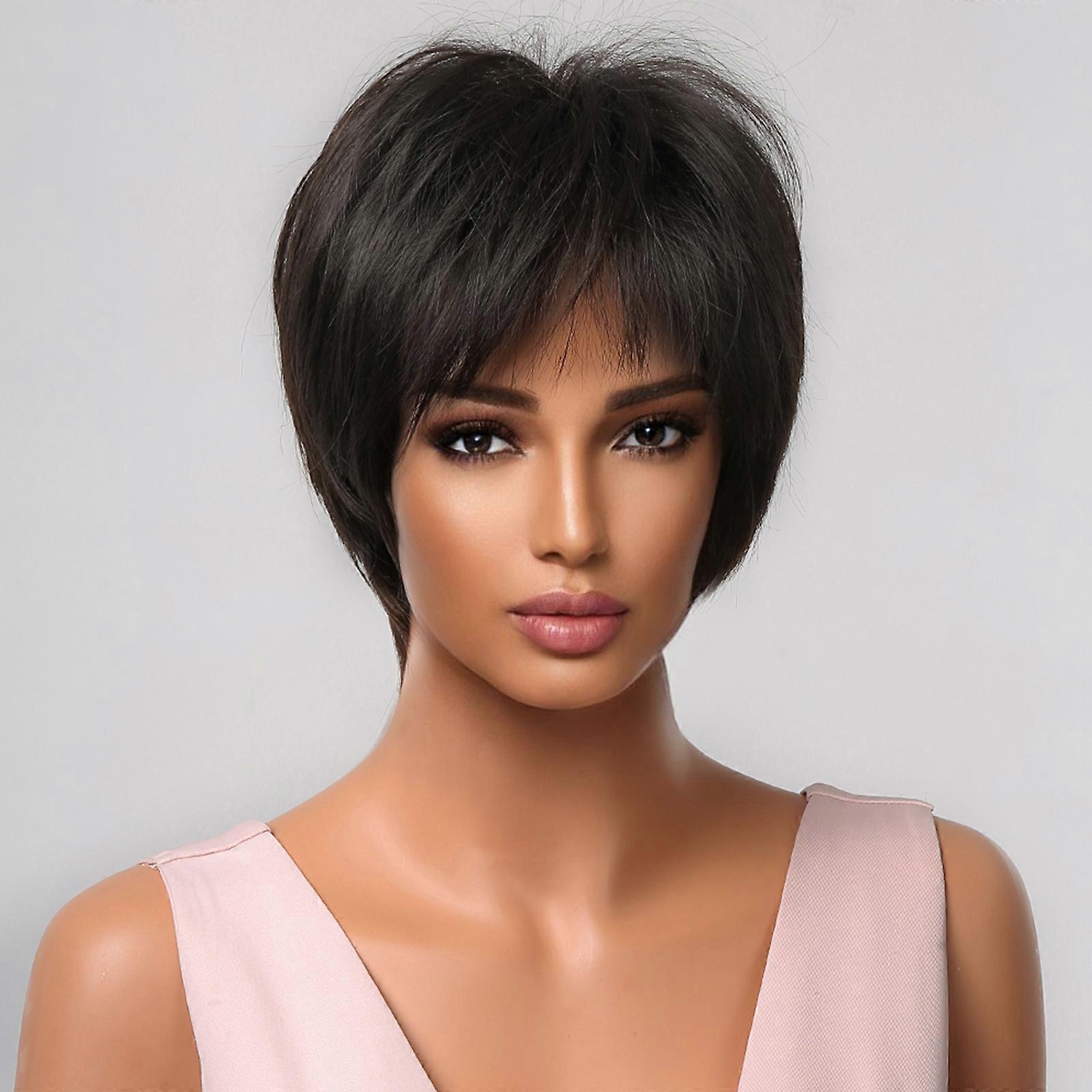 Women's Short Layered Pixie Cut Wigs Bangs Natural-looking Fluffy High-Temperature Synthetic Wig Comfortable and Breathable with Hair Net