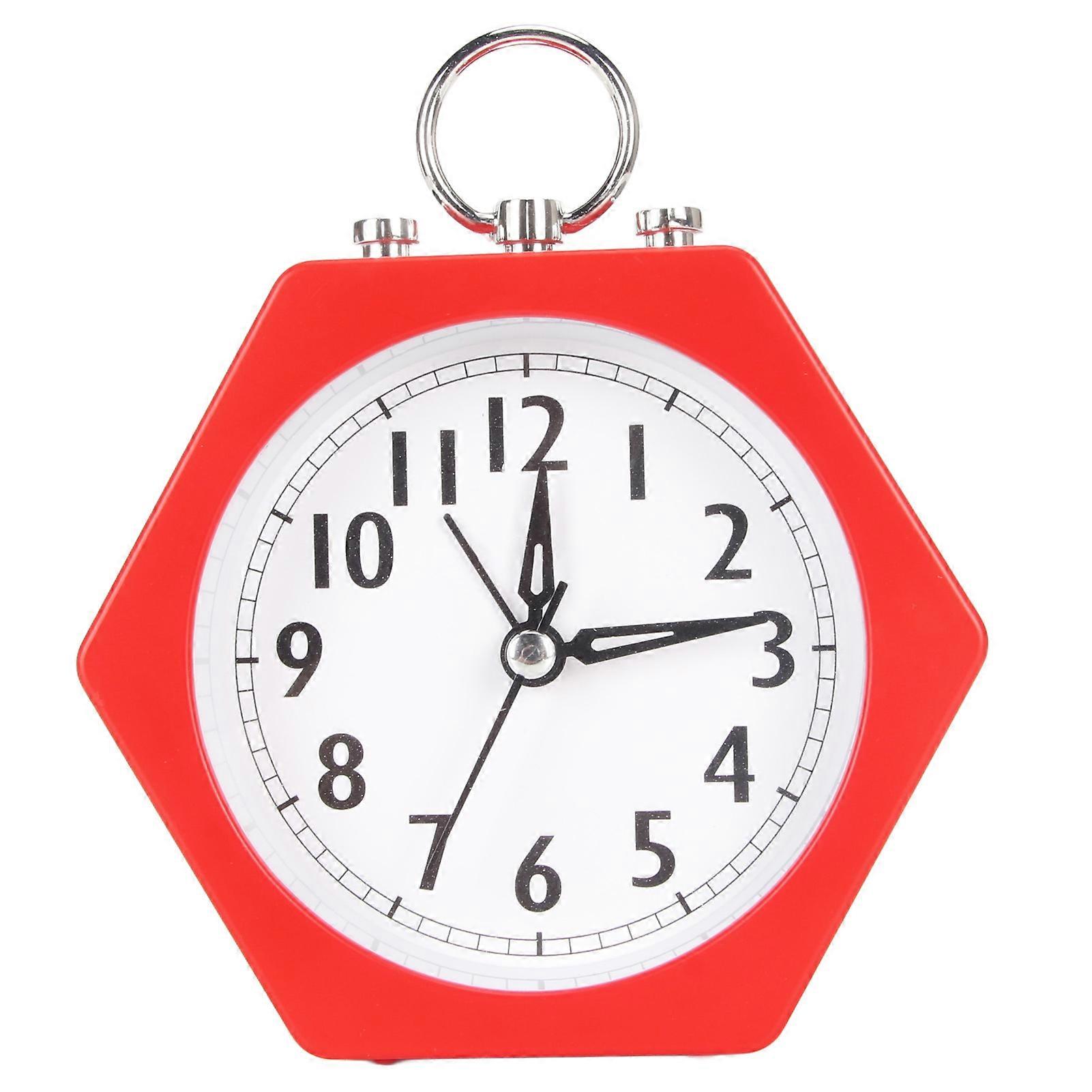 Alarm Clock Silent Battery Powered Decorative Metal Case Desktop Hour Clock Suitable for Bedside Table Red