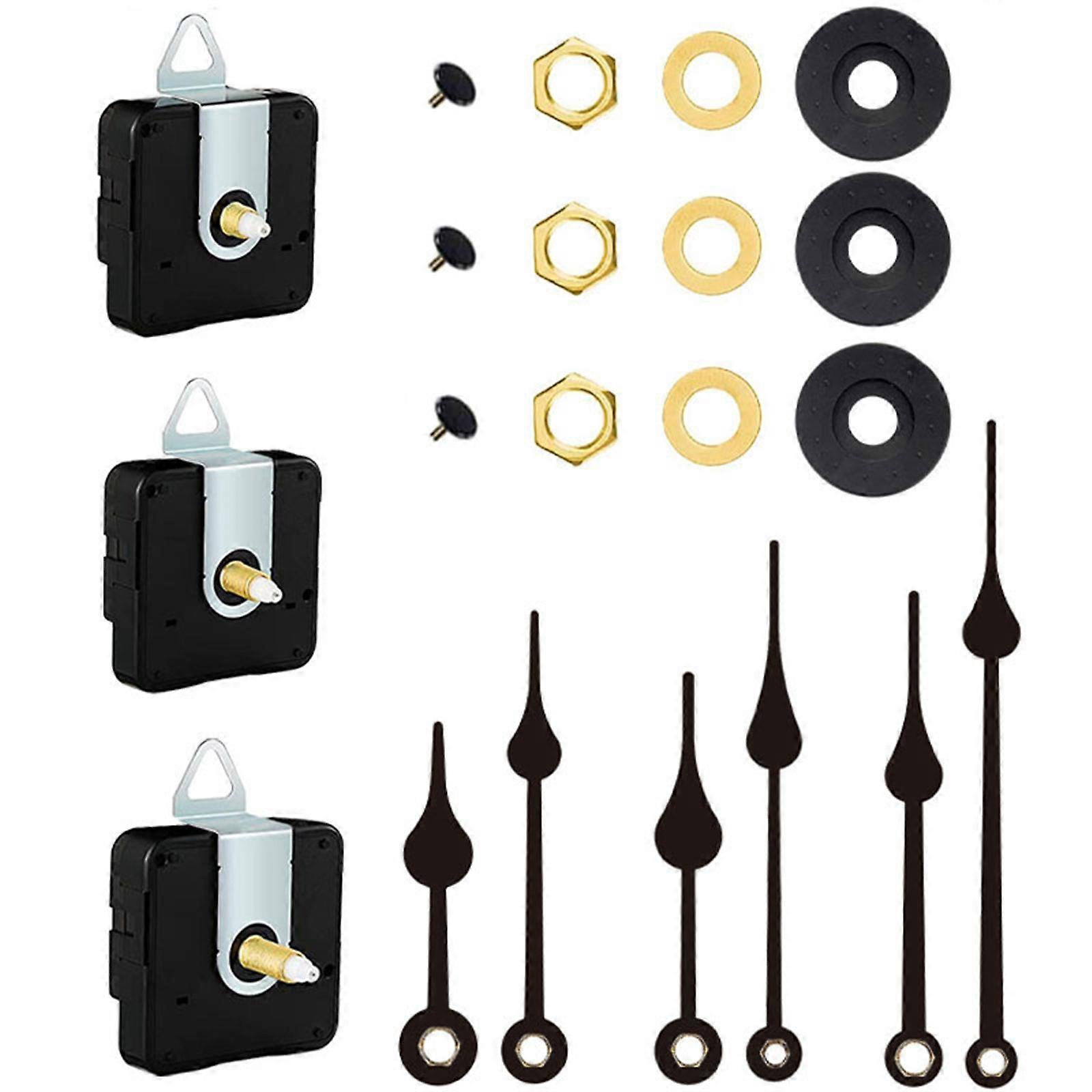 3Pcs Quiet Clock Mechanism Replacement Kits Battery Operated Clock Movement with 3 Pair Clock Hands Shafts 12/18/23.5mm