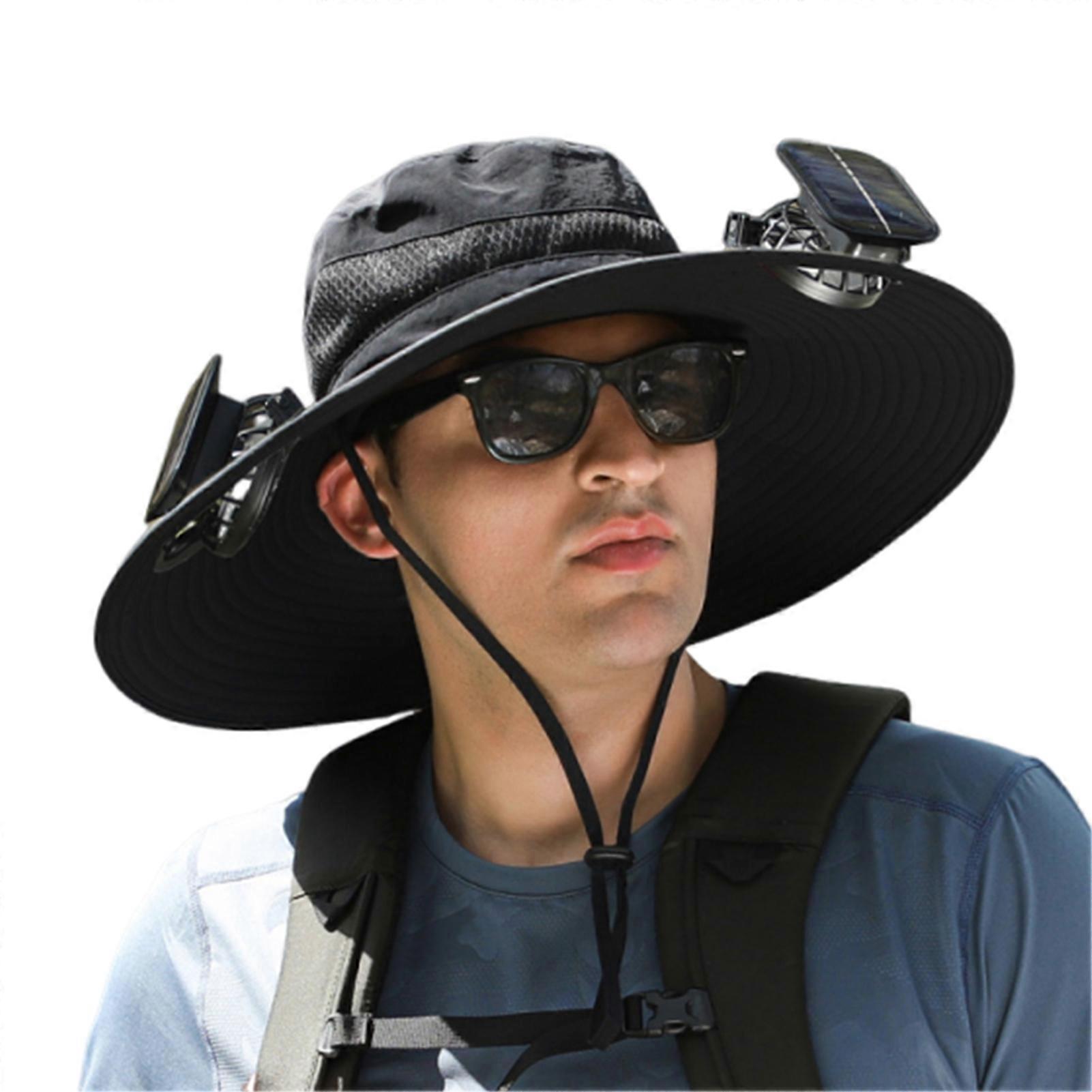 Solar Powered Fan Hat With Battery Wide Brim Echargeable Fan Hat for Beach Poolside Outdoor Events