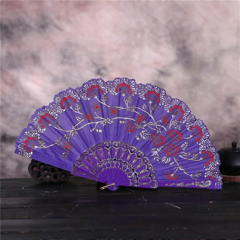 Hand Fans Foldable, 2Pcs Purple Hand Fan Exquisite Flower Lace