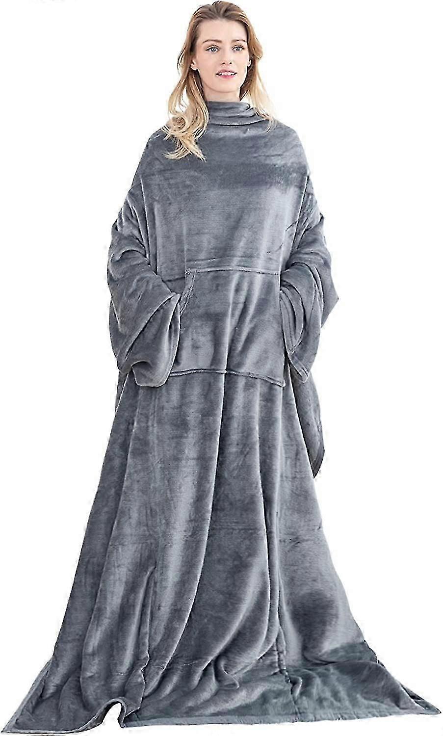 Wearable Blanket With Sleeves Foot Pocket For Women Men Adult, Comfy Fleece Blanket With Snap Button Extra Soft Tv Wrap Throw Blanket For Couch Sofa