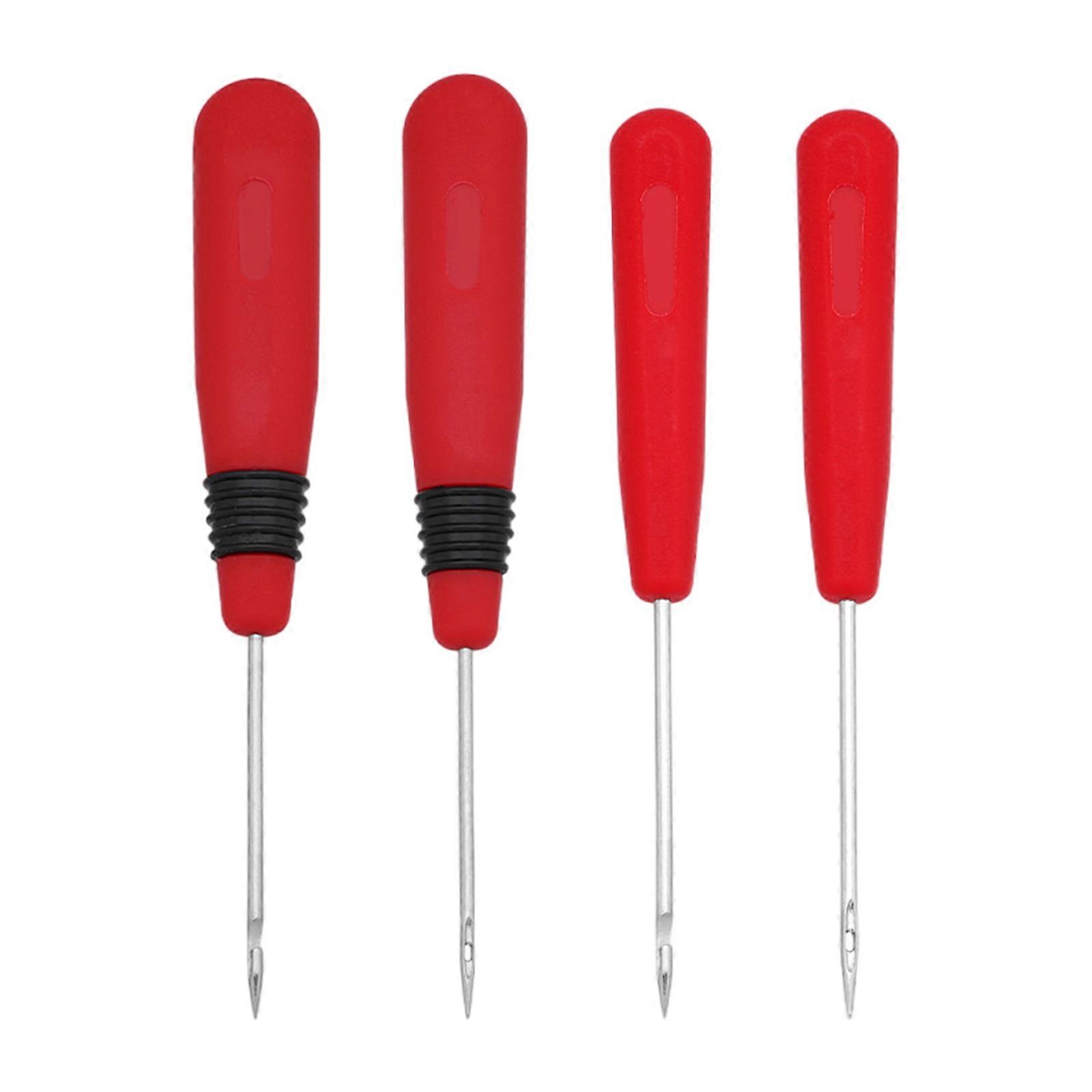 4 pcs couture poinçon fait à la main en cuir outil cône aiguille chaussure réparation aiguille couture poinçon fournitures d’artisanat rouge