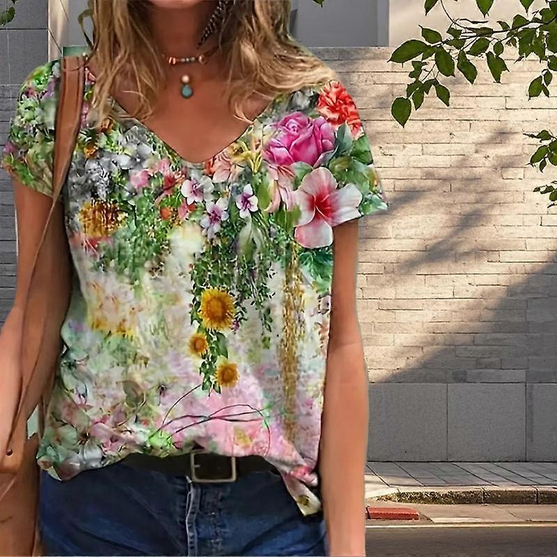 Piękna sceneria Malowanie Bluzki Koszulki z krótkim rękawem z dekoltem w serek Codzienny