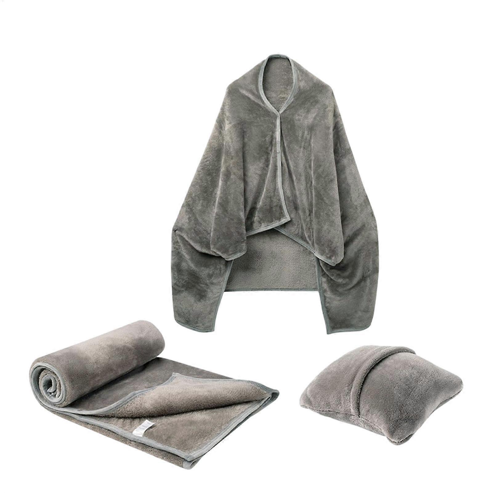 Travel Blanket Pillow for Air Travel, Warm Compact Gray Flannel Blanket Converts to Pillow, Soft Versatile Travel Accessory