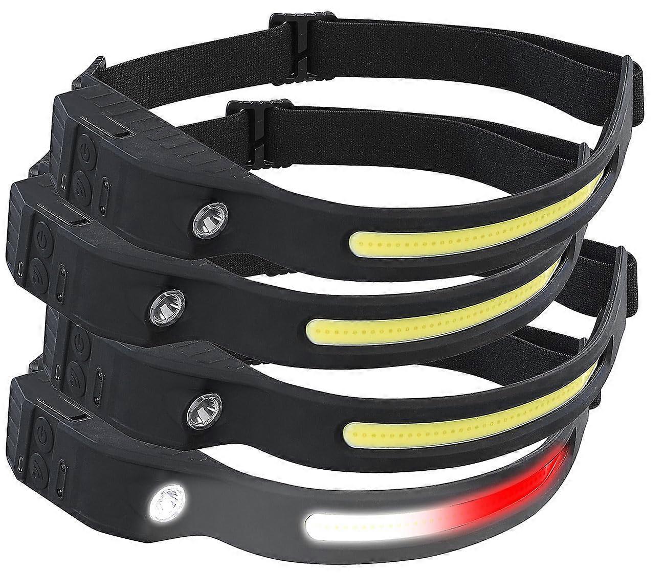 Headlamp Red Light: Set of 4 Rechargeable Headlamps, 230° Floodlight, COB SMD LED, 500 Lumens (LED Headlamp Rechargeable, Headlamp LED Battery USB)