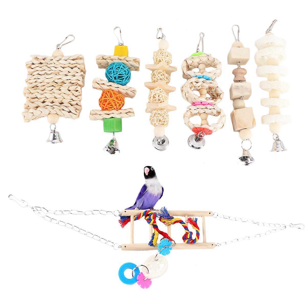 Parrot Toys Swing Hanging Bird Accessory For Cages Exploring 7Pcs