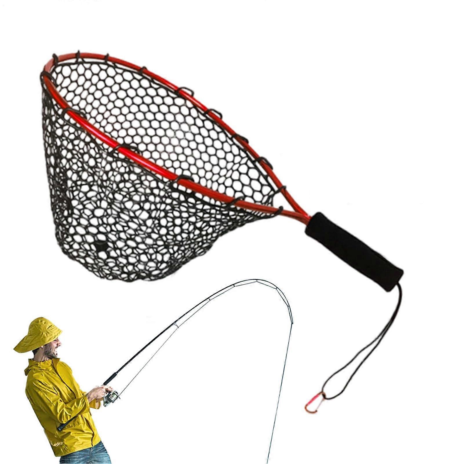 Lightweight Dip Net With Handle, Portable Net For Riverbanks, Lakes, Streams, Kayak, Red
