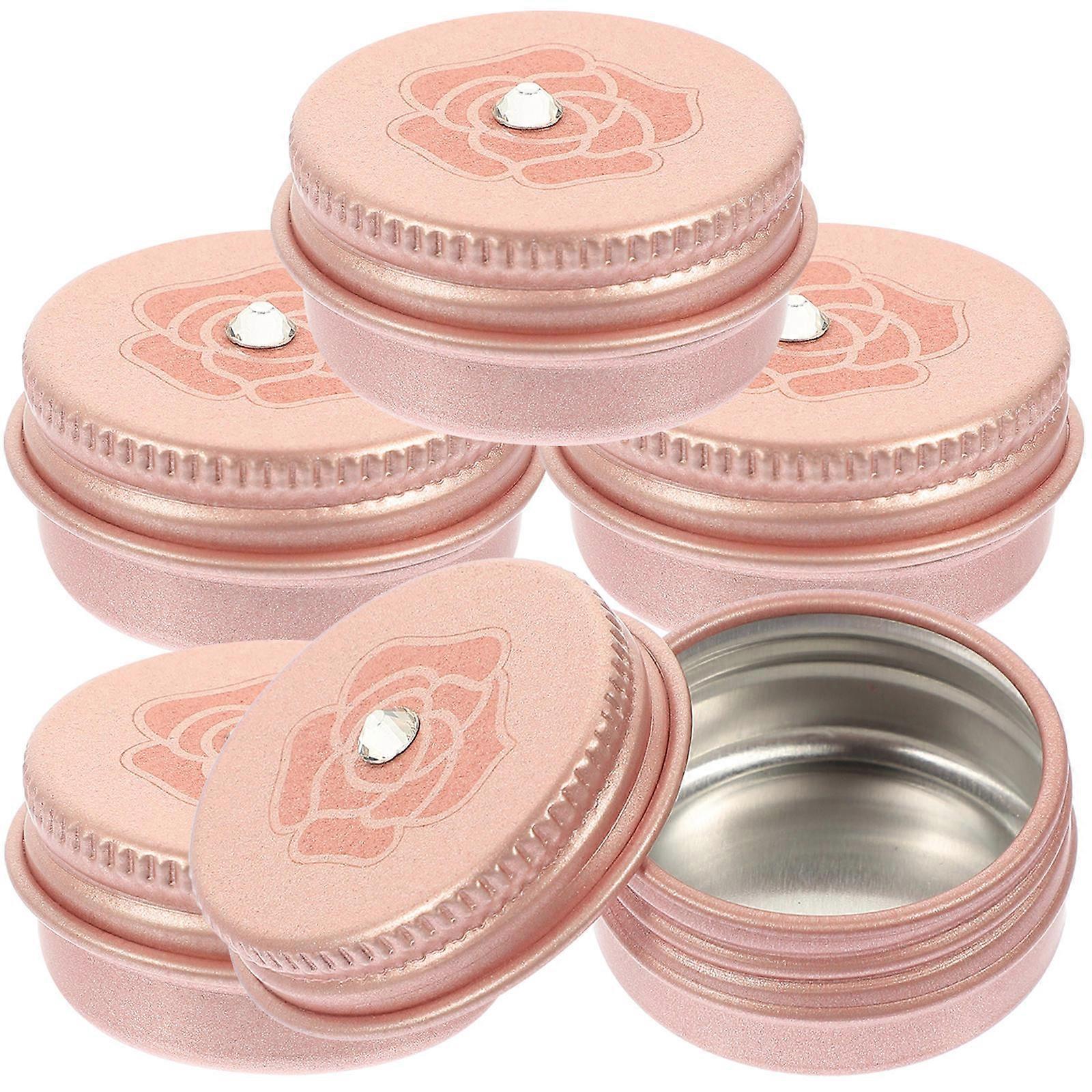 Aluminum Cream Boxes Portable Moisturizing Containers for Travel & Home Use Multi Function Balm Tins with Screw Lid Rose Gold Rhinestone Design