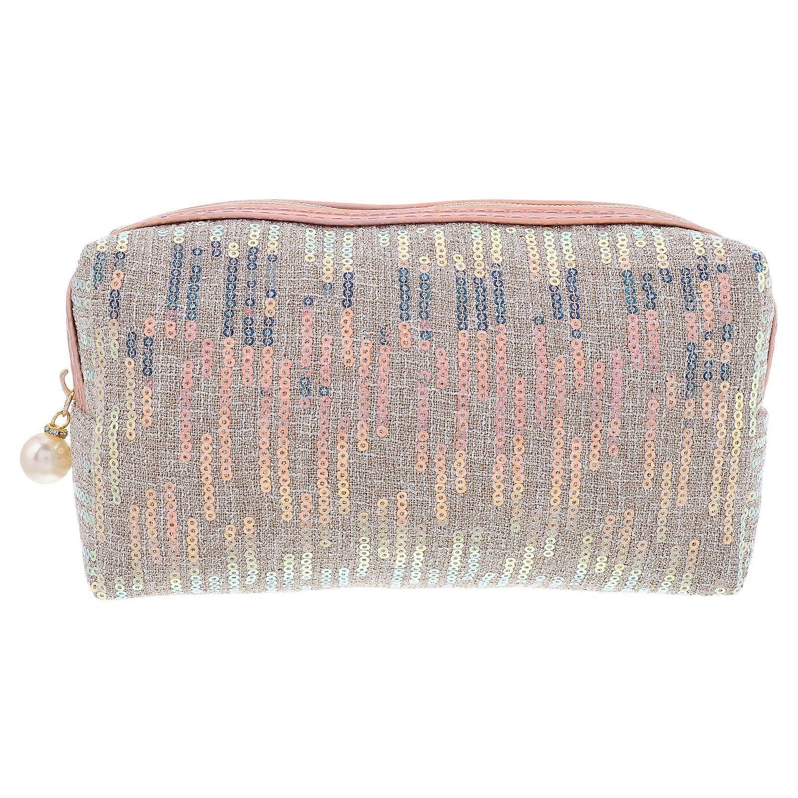 حقيبة سفر ملابس الزينة للفتيات حقيبة مستحضرات التجميل الترتر لمستحضرات التجميل مستلزمات النظافة السفر للاستخدام اليومي مستطيل ذهبي محمول 1 مجموعة