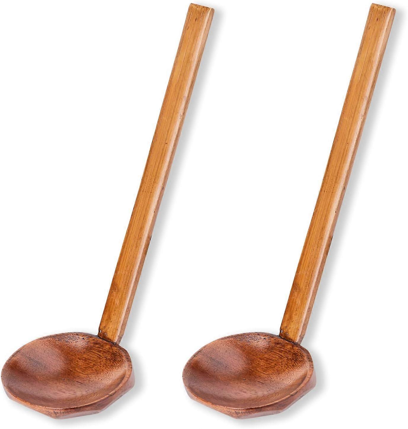 2pc wooden soup spoon set, long-handled turtle back spoon