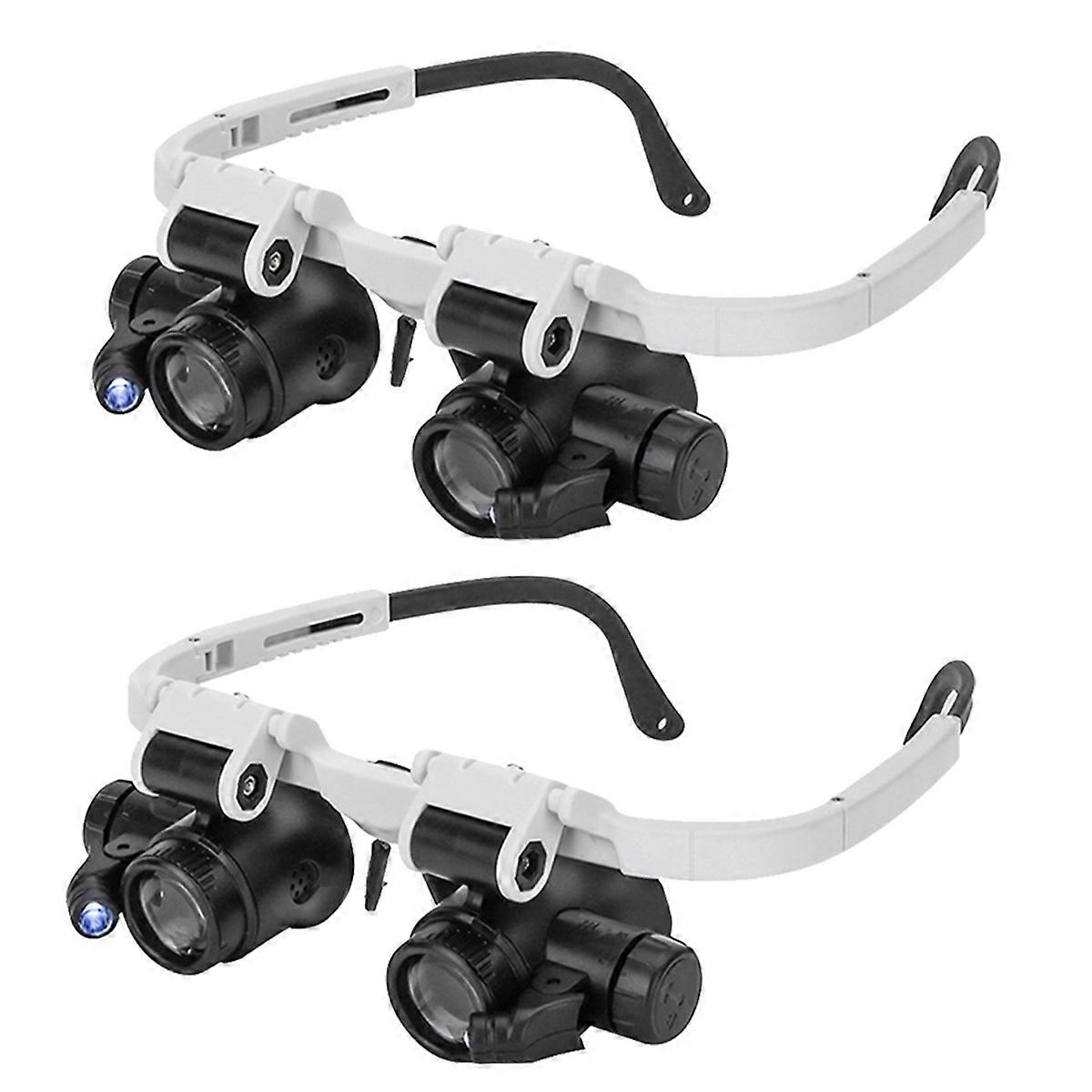 2pcs Magnifying Glass with 2Led Light 8X/15X/23X Telescopic Magnifier Loupes Glasses for Electronic