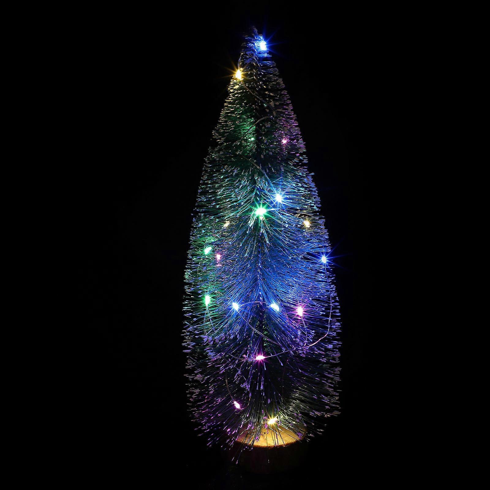 Frosted Mini Christmas Tree with LED Lights and Wooden Base – Festive Desktop Decoration for Home, Office, Party, and Holiday Tabletop Displays