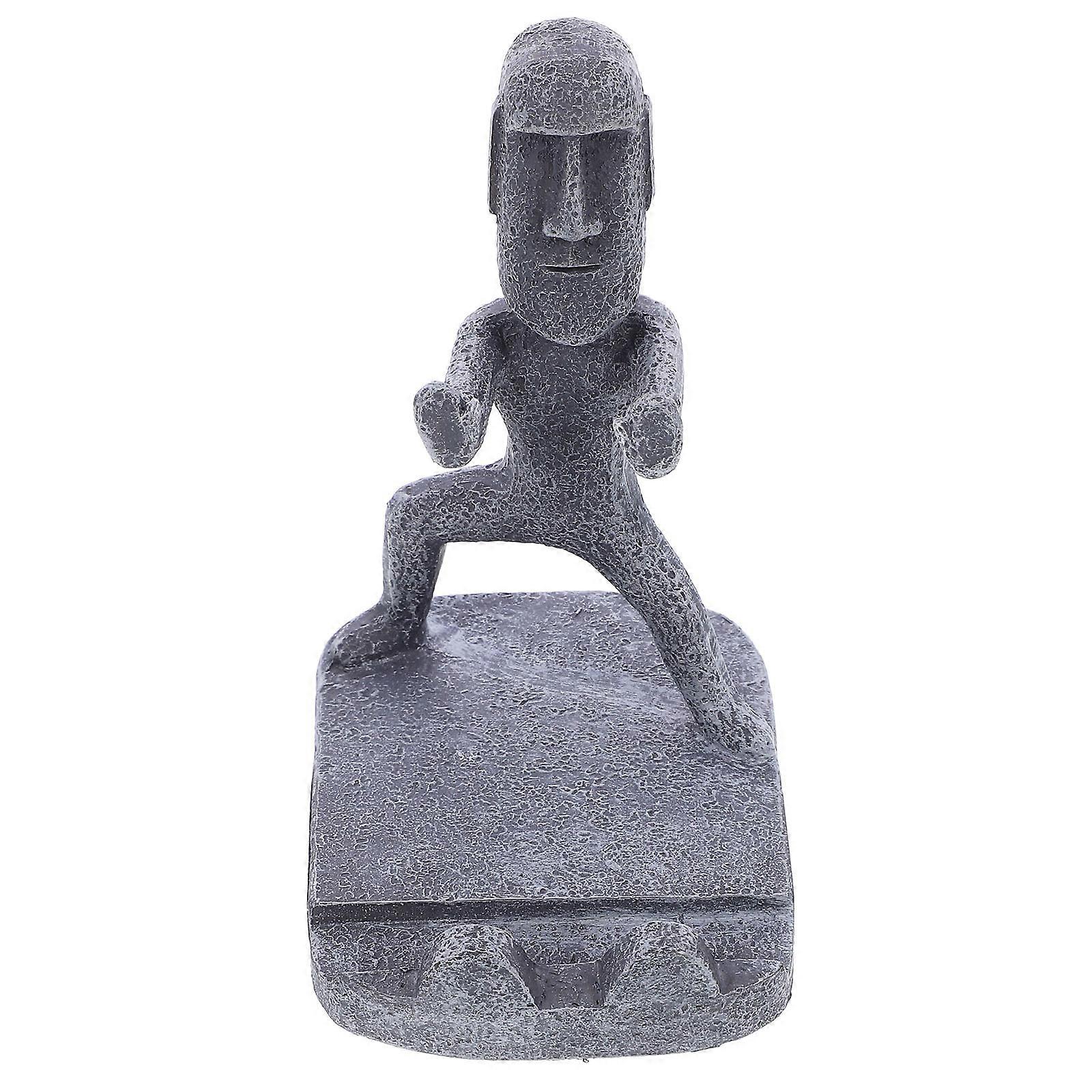 Moai Shaped Smartphone Holder, Lightweight Resin Phone Stand for Desk, Stable Cellphone Bracket for Hands Free Viewing and Video Calls, Grey