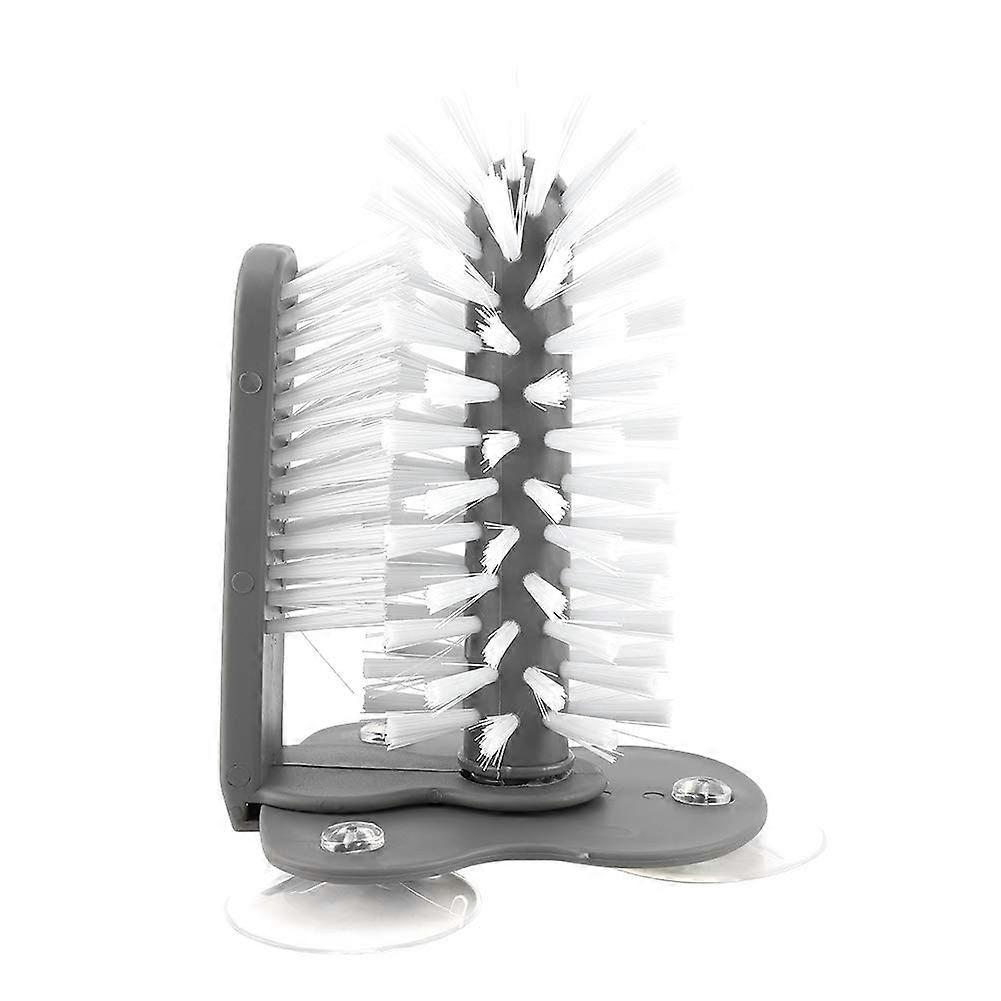 Glass cleaner with flexible 360degree cleaning for sports bottles, wine glasses, and various cups, featuring suction cups and a dualbrush design.