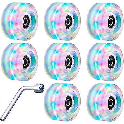 Rollerskate Wheels, 8-Pack Quad Roller Skate Wheels with Installed Bearings, White LED Light Up Roller Wheels
