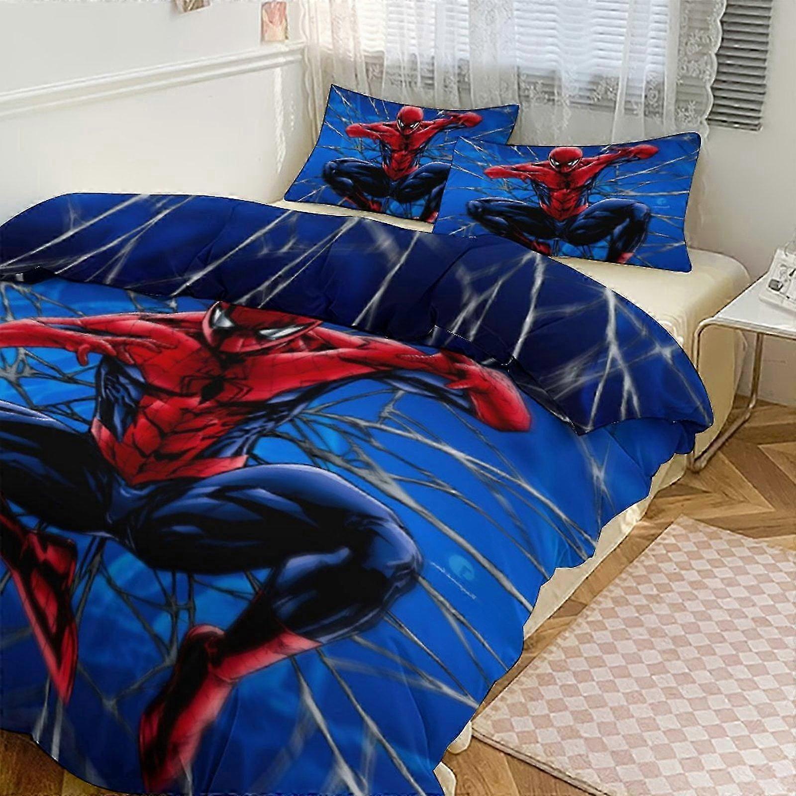 Conjunto de Cama JP510 Compatível com Spiderman - Conjunto de Cama de 3 Peças com Edredom Reversível & Conjunto de Lençóis - Microfibra Resistente ao Desbotamento TH510