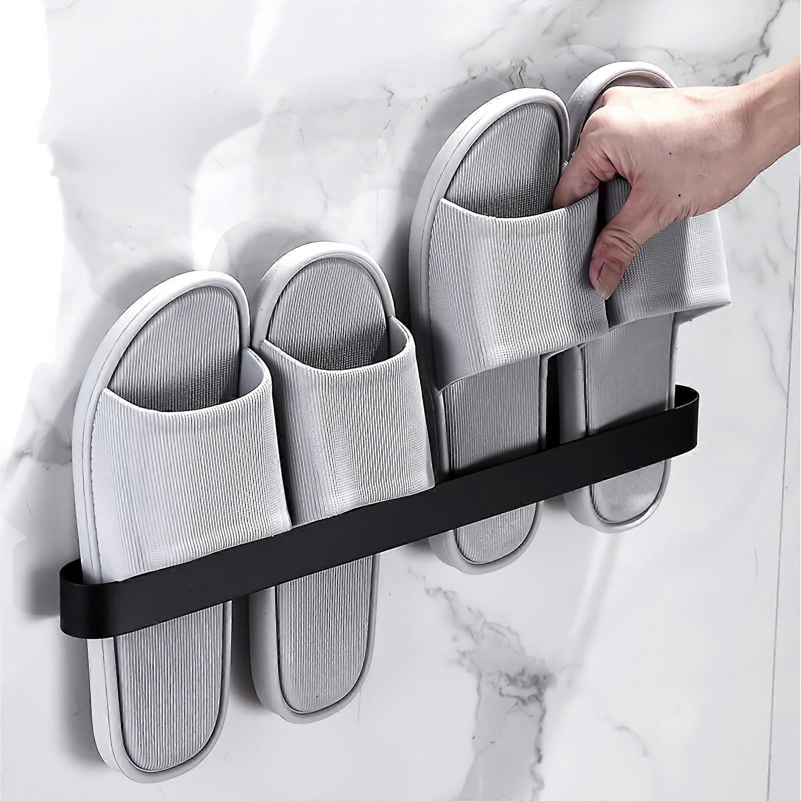Wall Mounted Slipper Rack for Bathroom Storage 1Pcs Black Metal