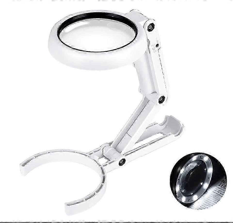 Battery-Powered LED Magnifier with Folding Stand 5x Magnification 11x for Inspection and Crafts 19.3*9*2.6cm Tabletop