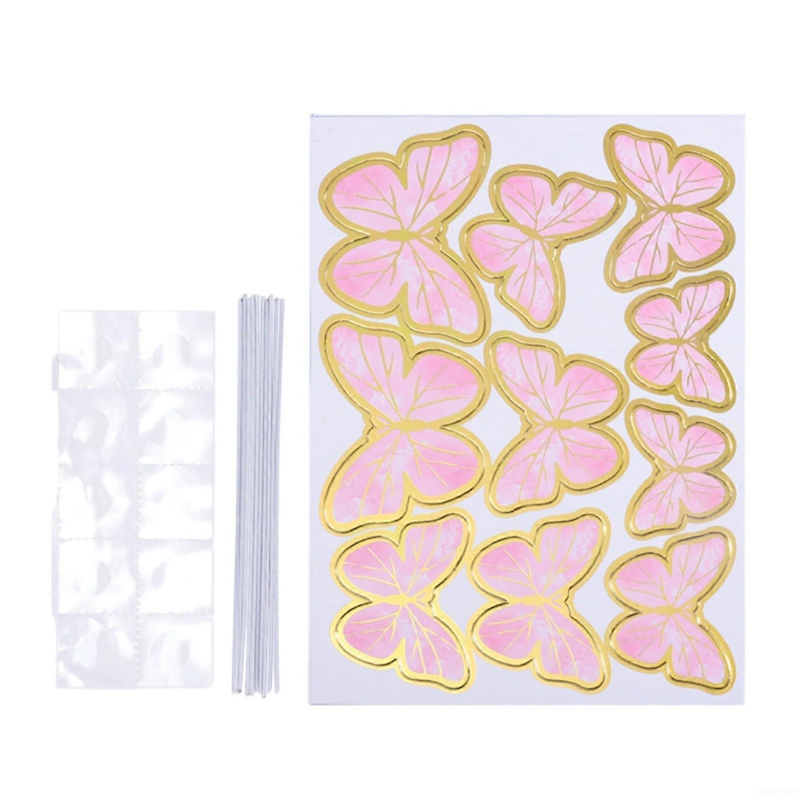 Gold-embossed Wire Butterfly Decoration for Cakes in Pink, Elegant Party Accessories for Weddings and Birthdays