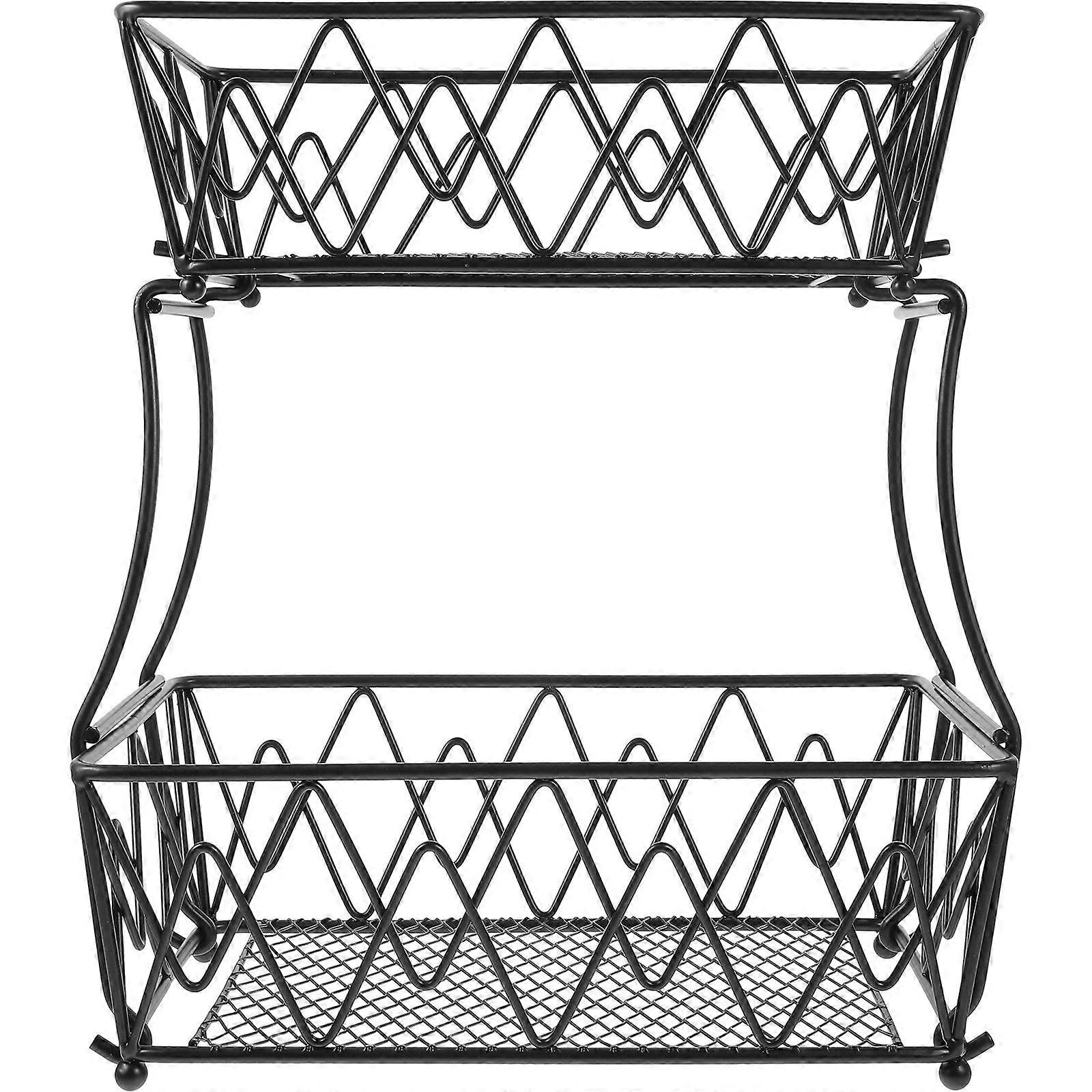 Kitchen Fruit Storage Holder Iron Material Double Tier Fruit Tray Creative And Practical For Dining Table 1Pack