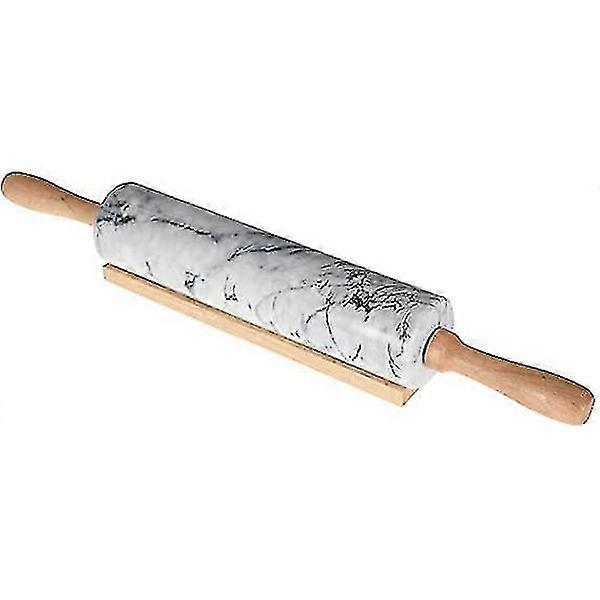 Marble rolling pin with wooden handle.