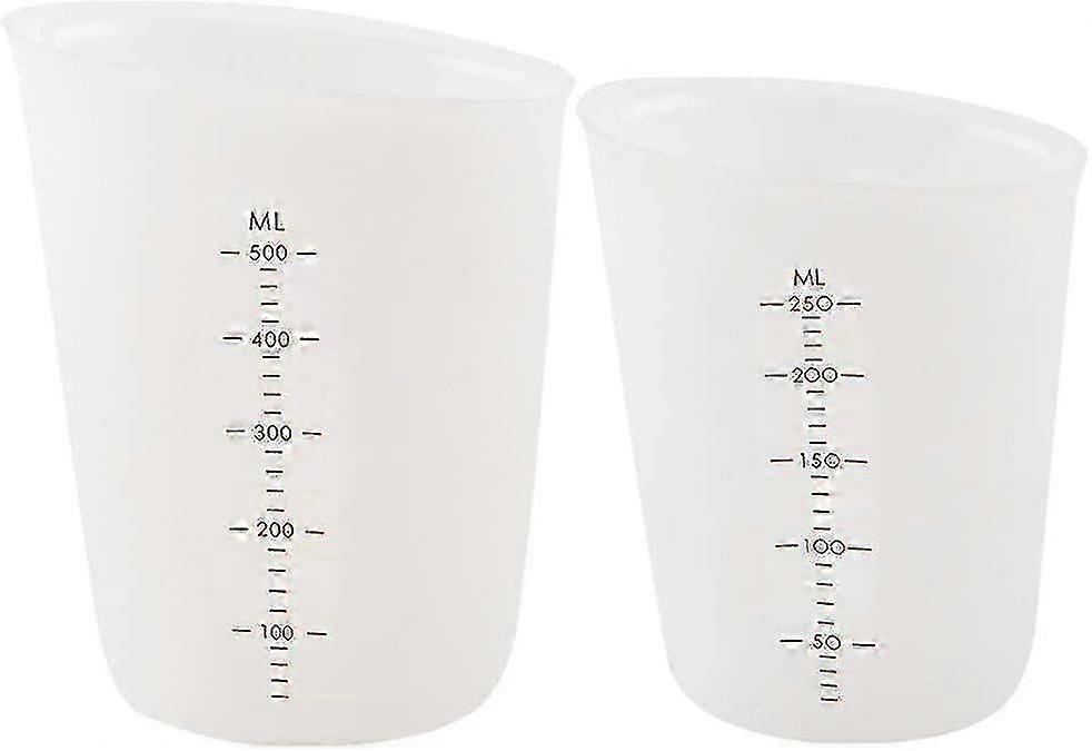 2 Pcs Silicone Cups For Resin, 250/500ml Measuring Cups Precise Scale Clear Graduated Cups