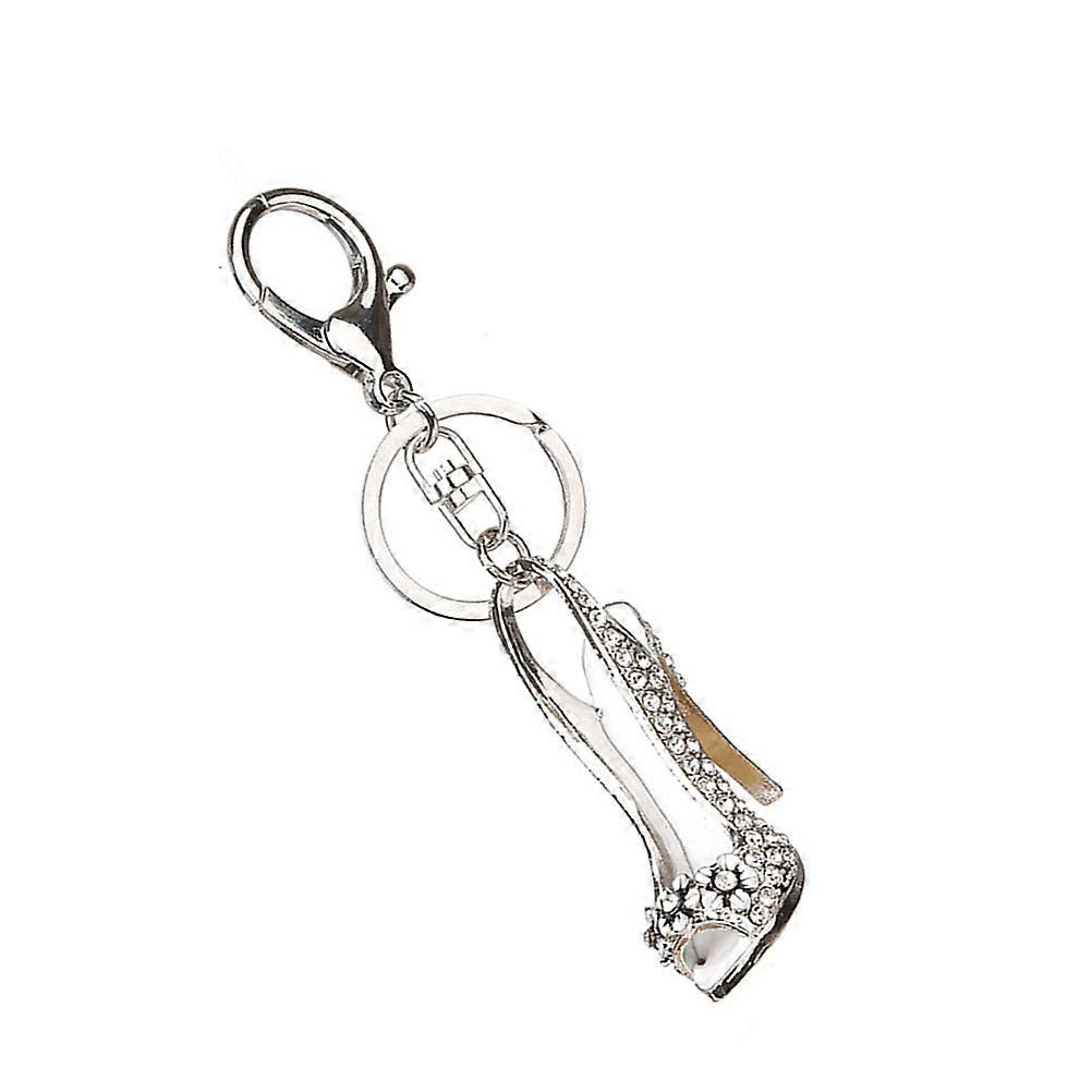 Crystal Rhinestone Keyring High-Heeled Shoe Shape Keychain Silver For Women Car Key Pendant 1Pcs
