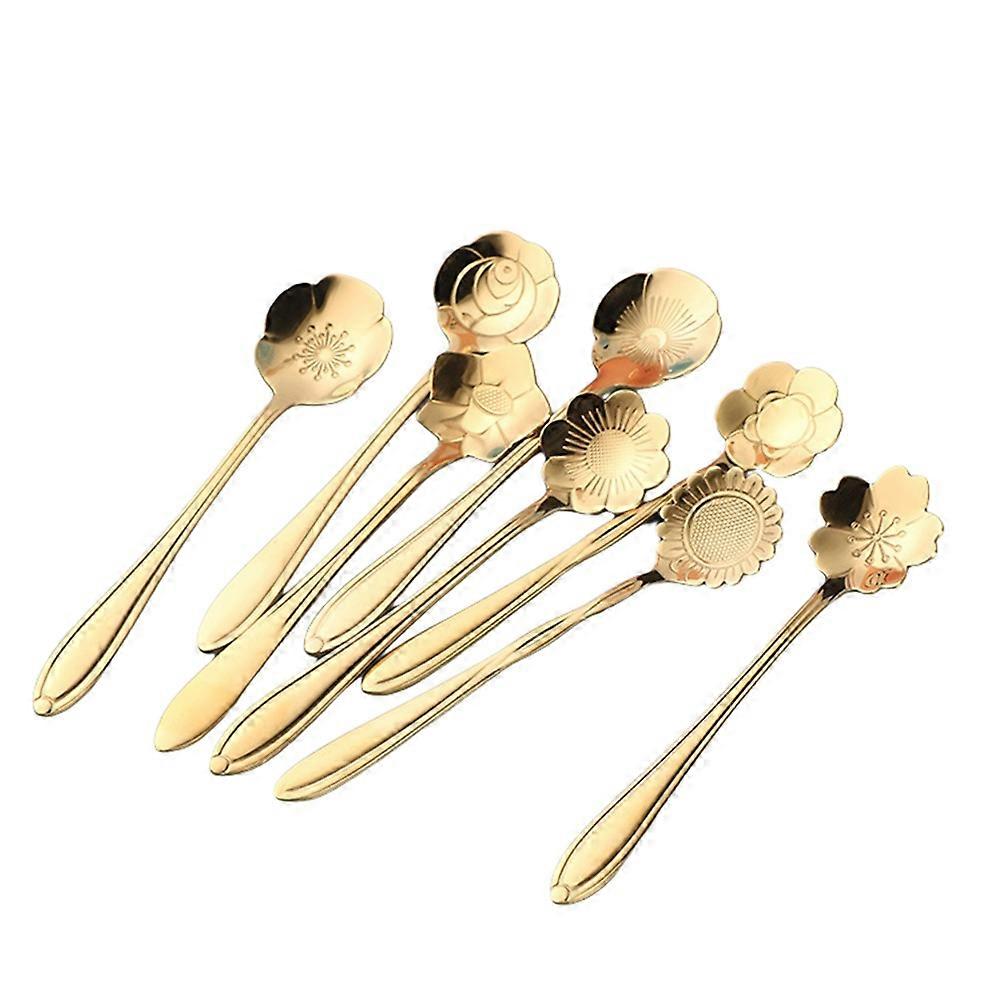 Stainless Steel Flower Sugar Spoon Elegant Tableware Set For Dessert Serving 8Pcs 12x3x3cm