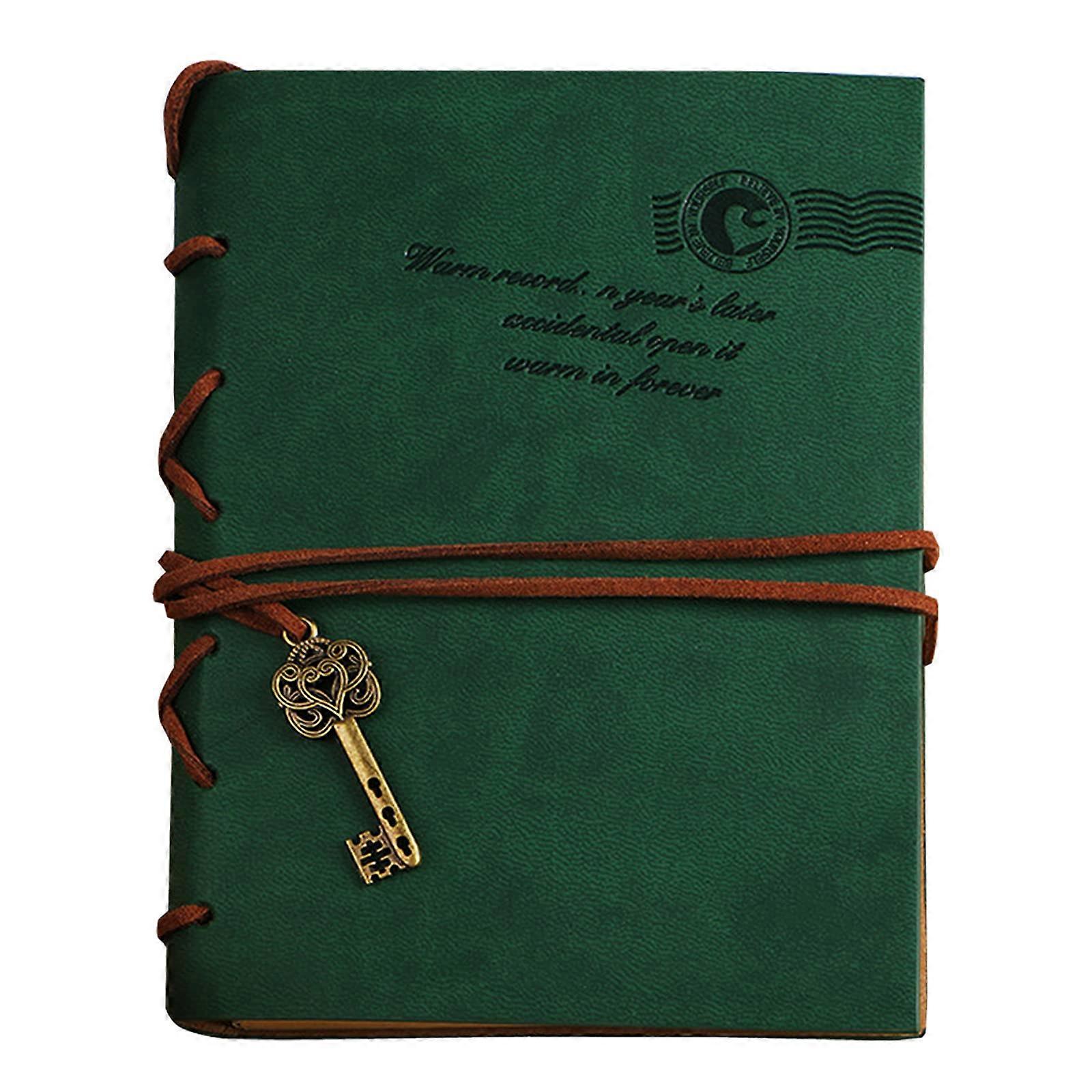 Retro Vintage Leather Cover Notebook Classic Notepad Travel Journal Diary Travel Diary Sketchbook Diary Blank Pages Green 105x142mm