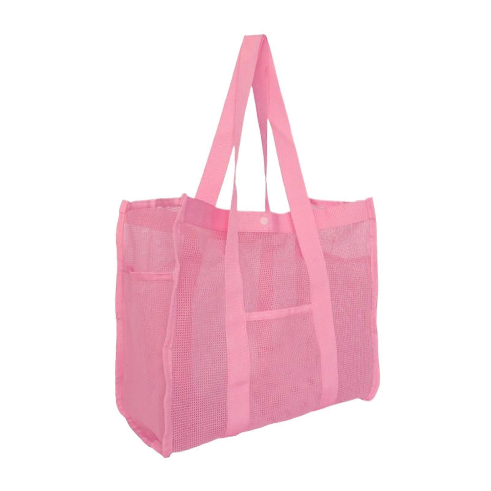 Net Beach Bag, Large Mesh Tote for Sand and Water, Waterproof, Reusable Kids Toy Organizer, Rose Color