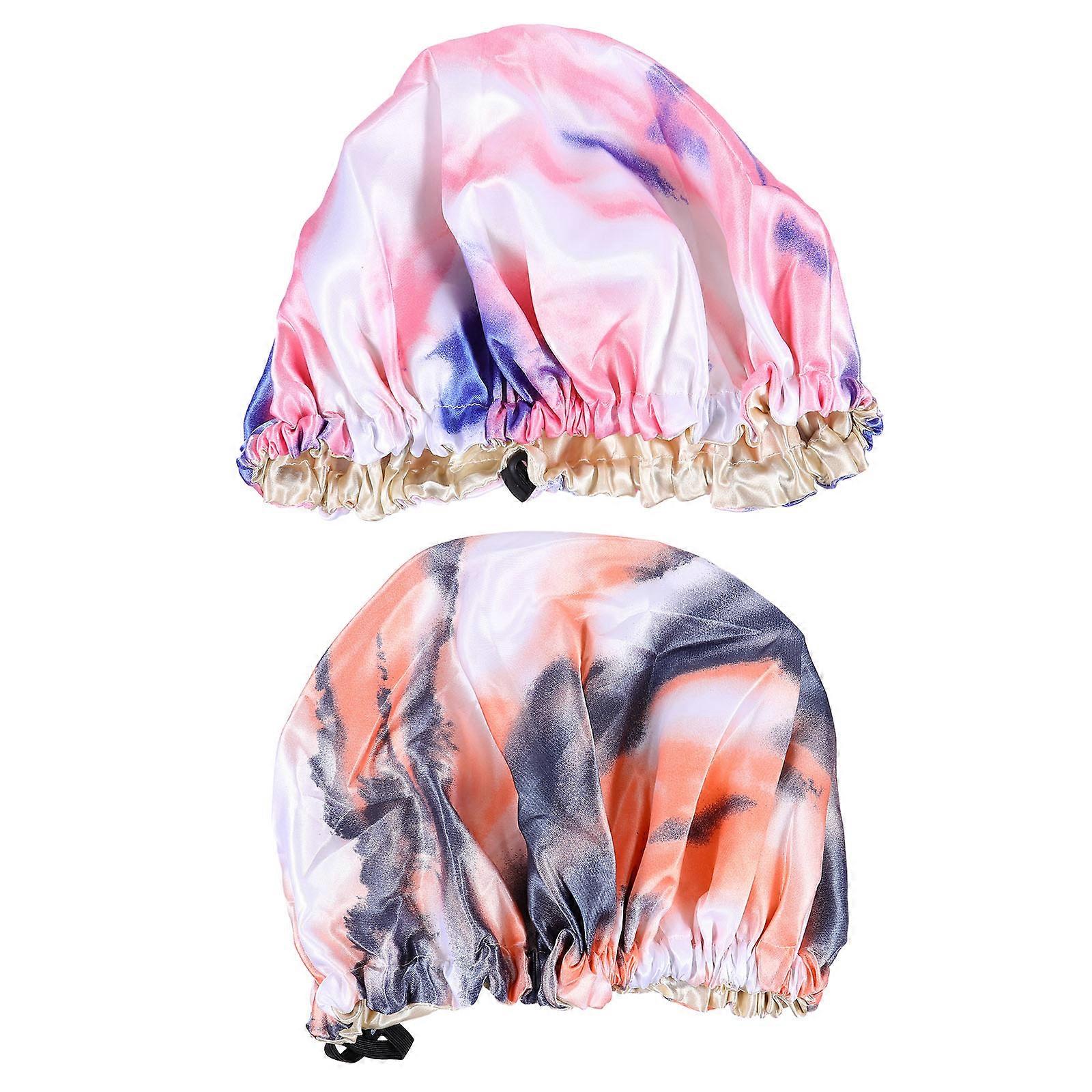 Hair Bath Cap Double-Layer Shower Caps Square Shape Blue Easy to Store 36cm x 36cm x 0.1cm 2Pcs