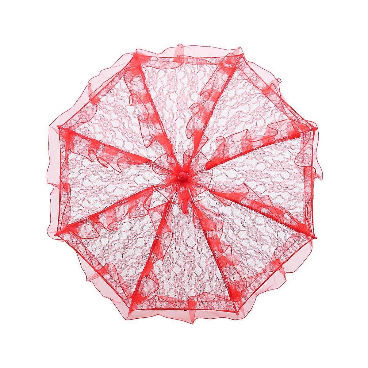 Bridal Parasol Stylish Western Style Umbrella Lace For Wedding Decoration Bride Red Round Shape 1Set