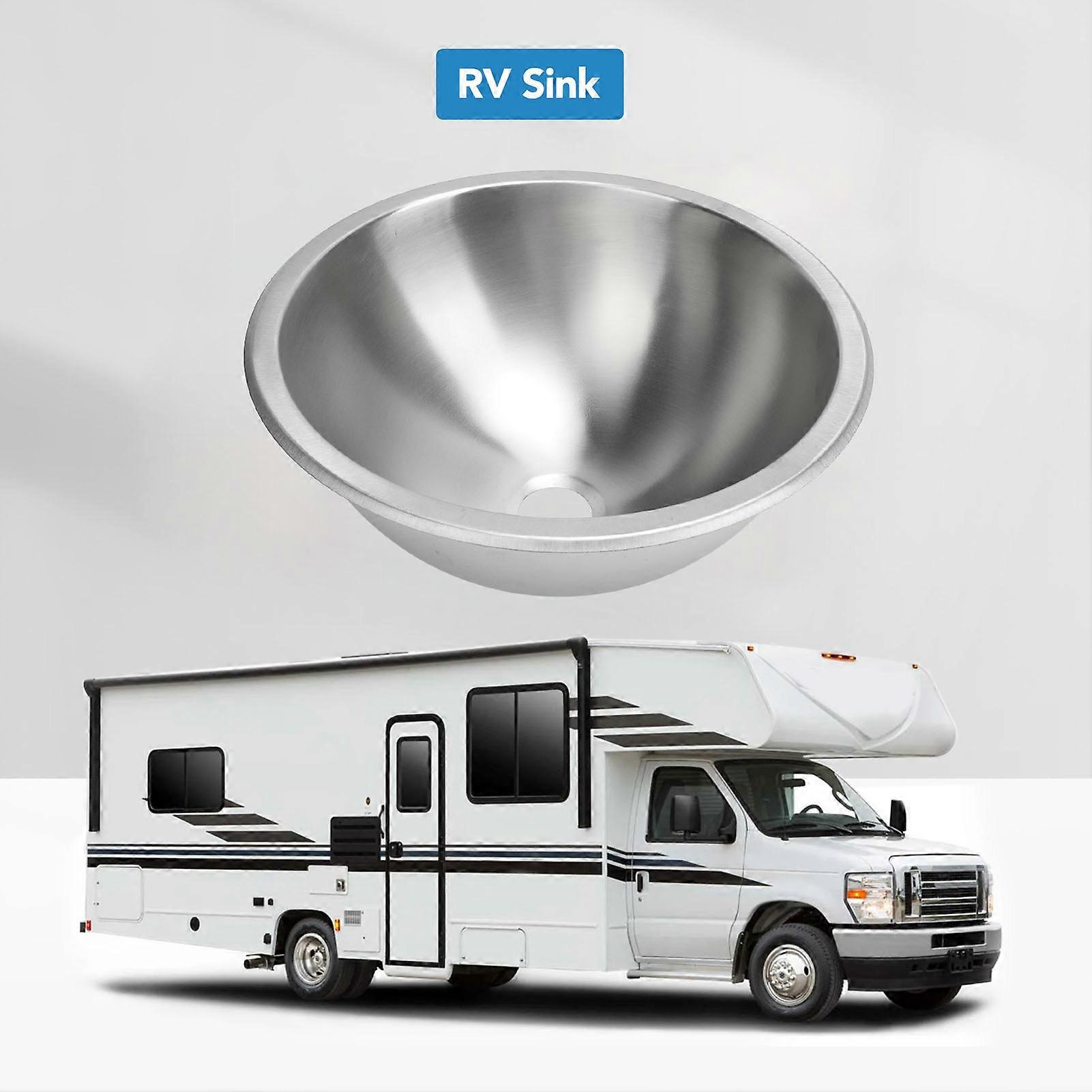 12 Inch Camper Round Sink 304 Stainless Steel Kitchen Bath Sink Hand Wash Basin with 40mm Sewer Outlet for Boat Caravan RV Camper