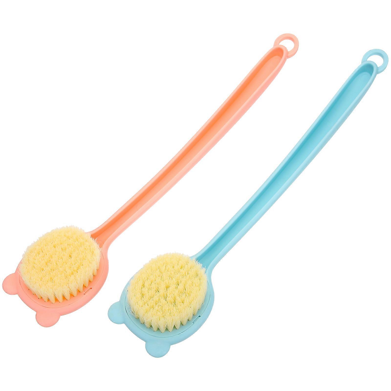 Long Handle Body Scrubber Brush for Shower Bath Cleaning & Massage Soft Touch Bristles Includes Pink & Blue