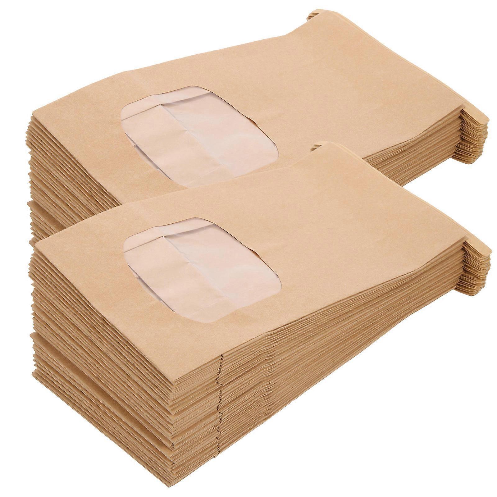100pcs Kraft Paper Snack Bags with Window – Oil Resistant Bakery, Candy, Cookie & Popcorn Packaging for Party Favors and Small Gifts – Durable and