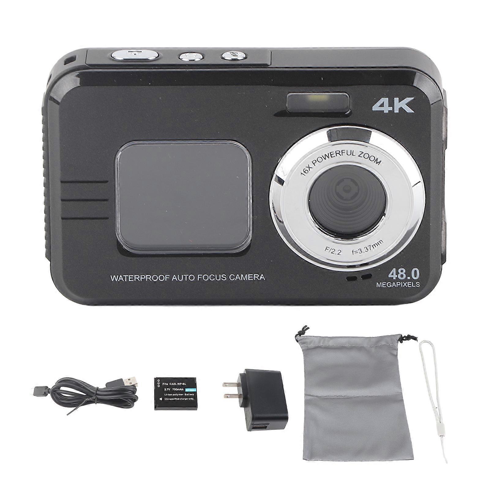Underwater Camera 48MP 4K Video Output 16X Digital Zoom Anti Shake Waterproof Vlog Camera US Plug 110‑240V
