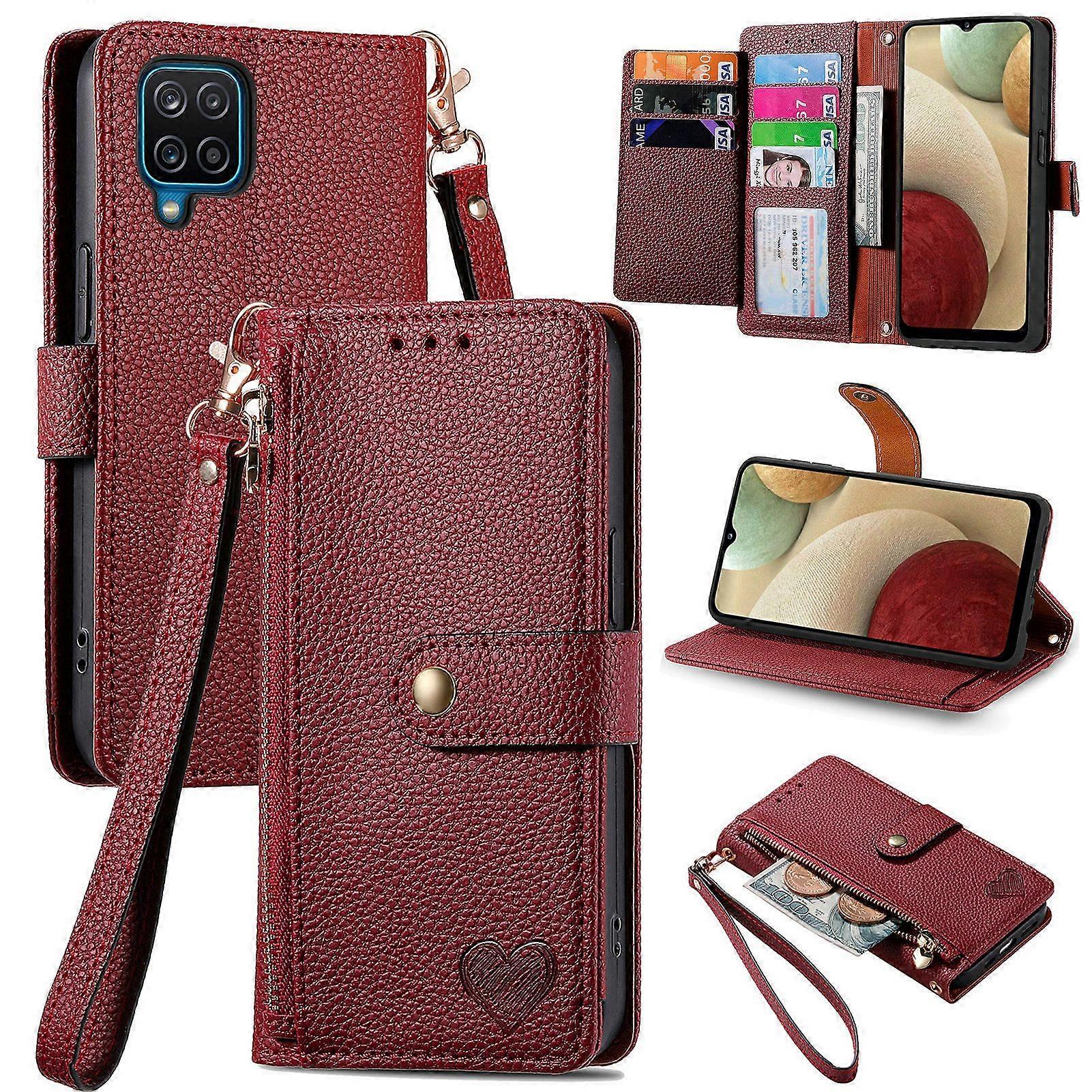 Case for Samsung Galaxy A12 Premium Zipper Closure Leather Wallet Cover with 7 Card Slots and Wrist Lanyard Compatible with Samsung Galaxy A12