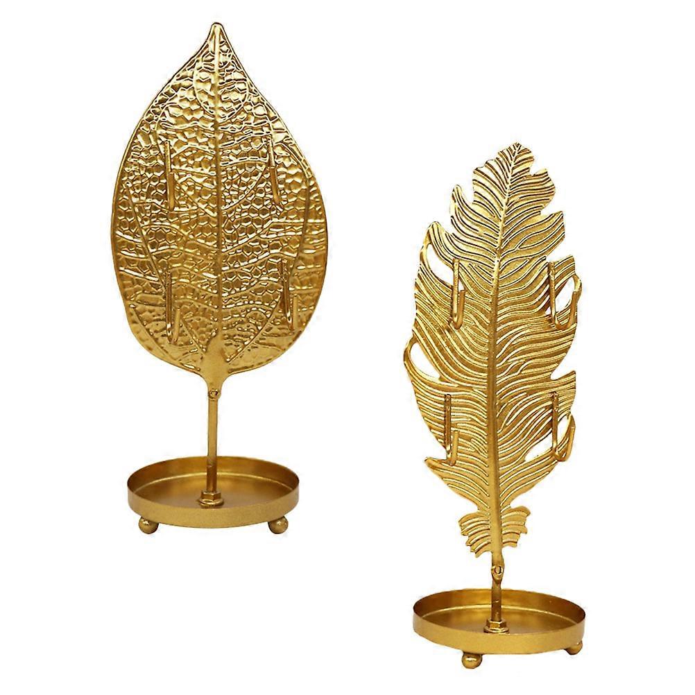 1 Set 2 Pcs Mini Metal Necklace Earring Jewelry Display Racks (Golden)