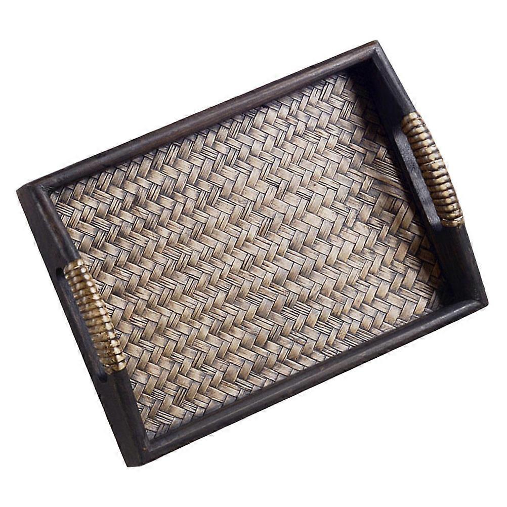 Synthetic Coffee Rattan Woven Tray for Hotel Use Stylish Tea and Snack Storage 12.5x8.5 Inches