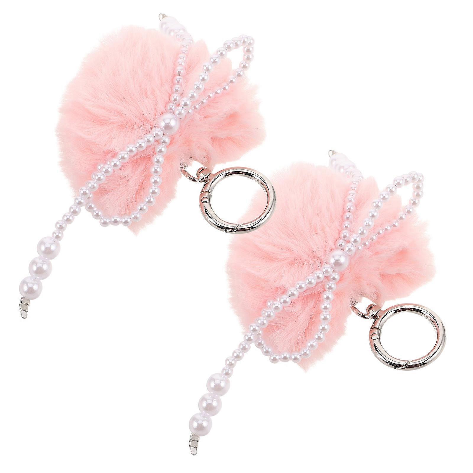 Handmade Plush Heart Keychain 2Pcs Cute Bag Charm For Women Teens Girls Travel Backpack Key Holder Accessory