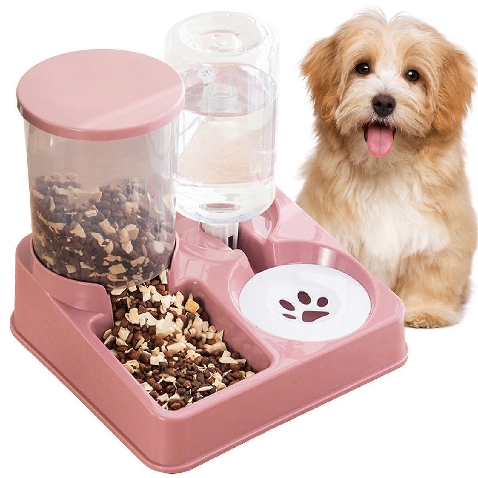 Automatic pet feeder, portable cat feeder, automatic water dispenser, pet feeding solutions, 2in1 easytoclean feeder and water bowl, 27 x rose.
